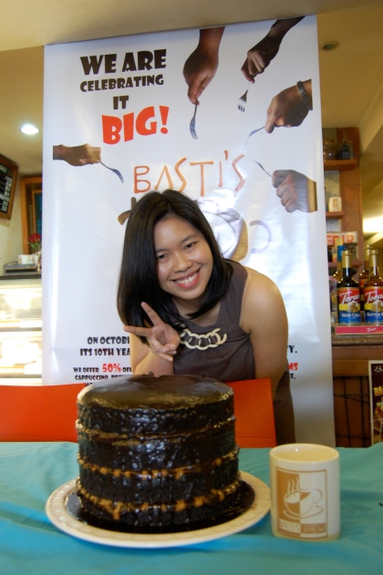 Ms. Ria Jose with the monster choco caramel cake
